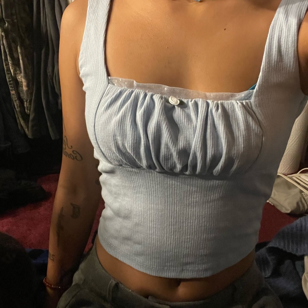 Women's Light Blue Ribbed Tank Top